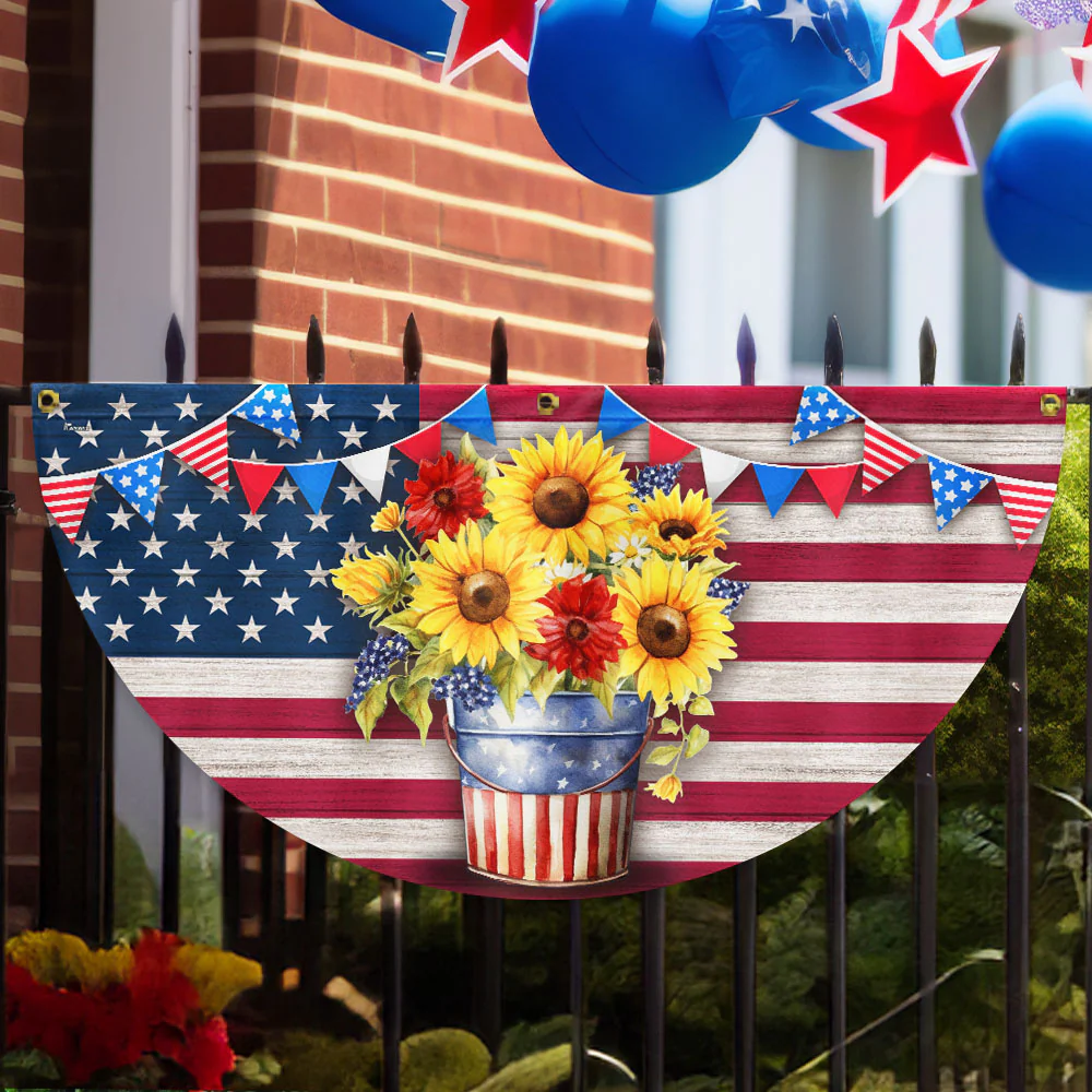 Bimipi American Flag - Sunflowers Happy 4th of july Patriotic Non-Pleated Fan Flag