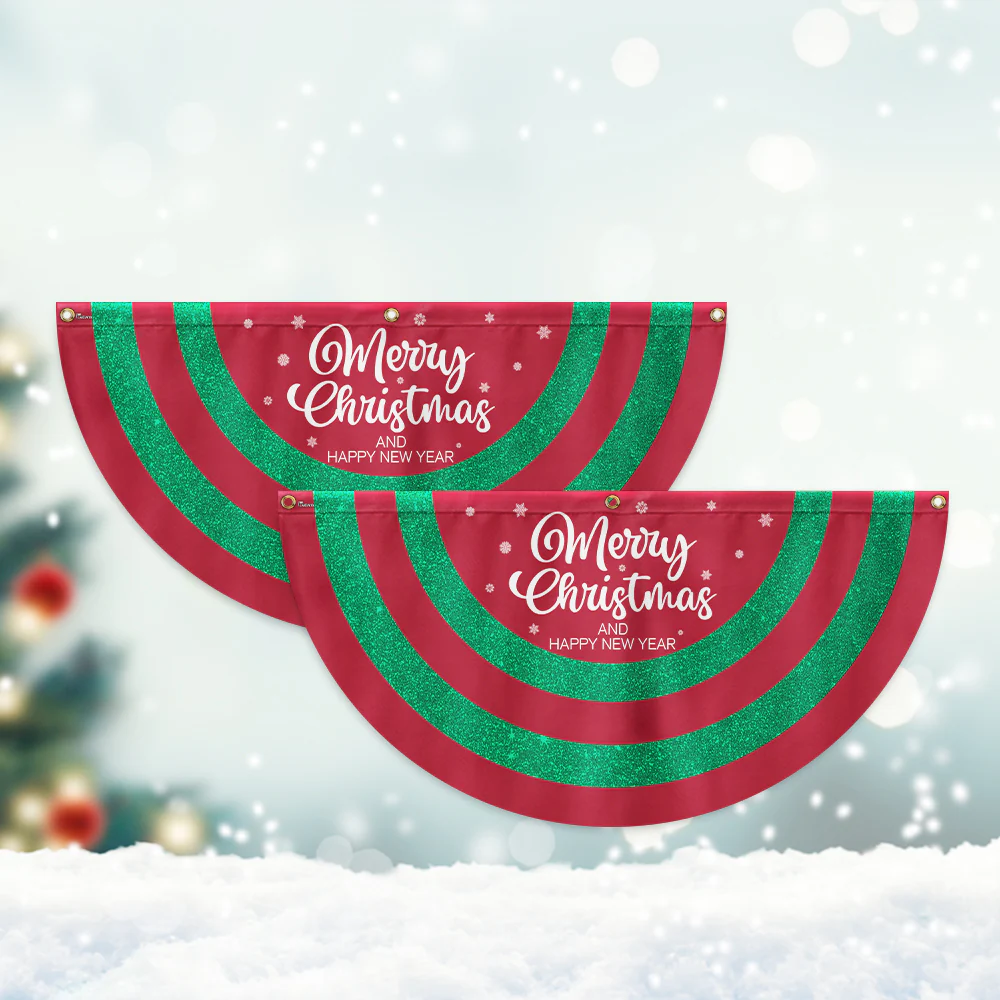 Merry Christmas  And Happy New Year Non-Pleated Fan Flag