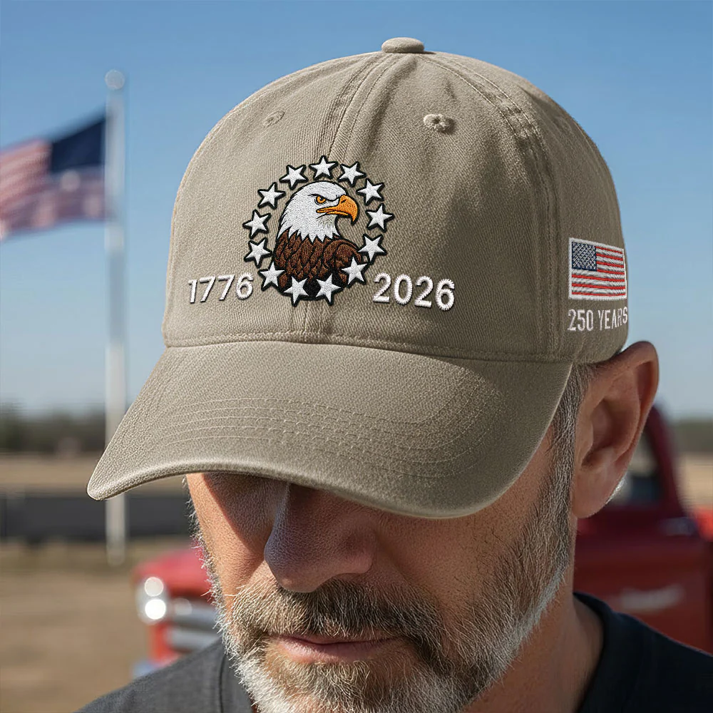 America 250 Years Patriot Washed Cap Embroidered Eagle 1776 Betsy Ross Flag