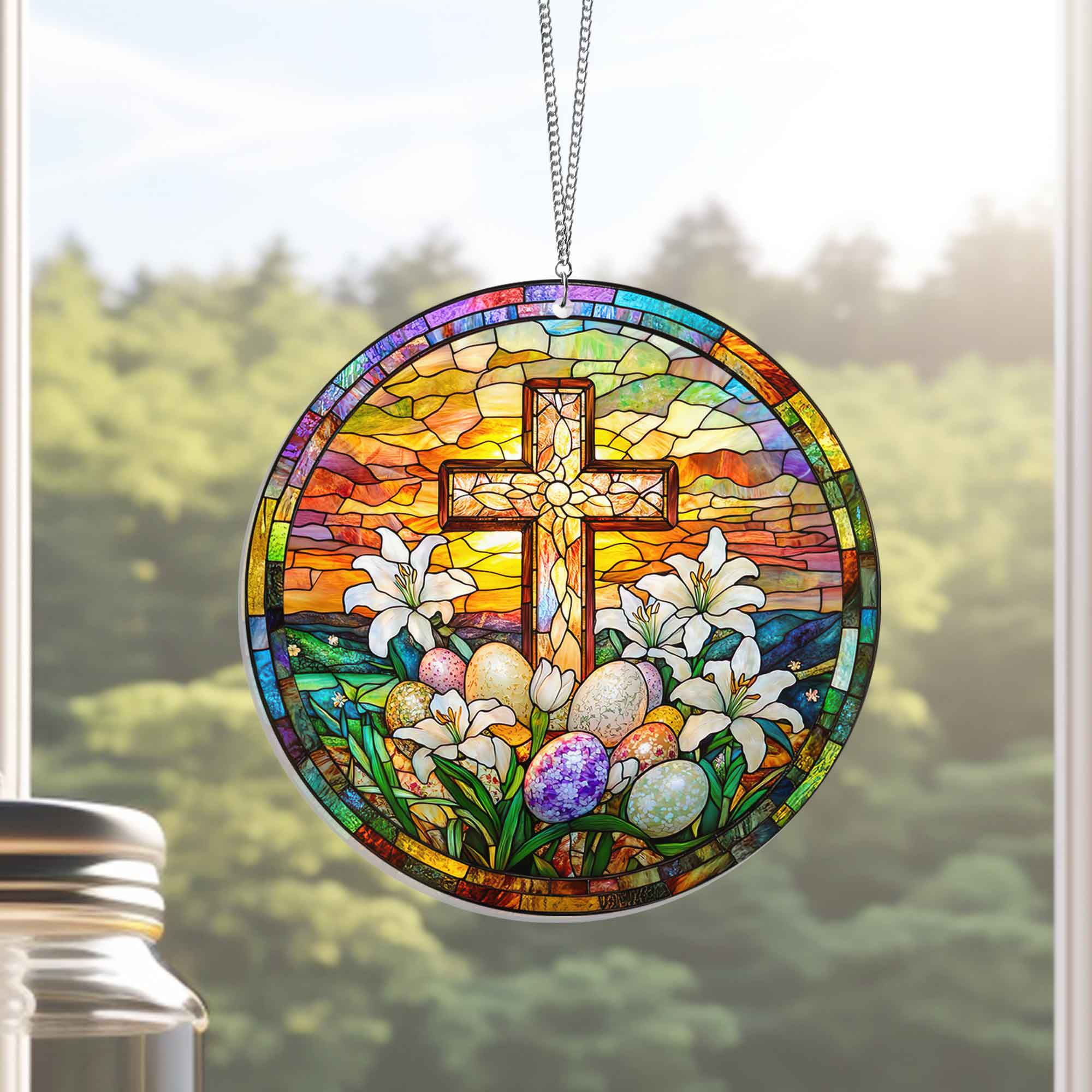 Easter Christian Cross Suncatcher Acrylic Window Hanging