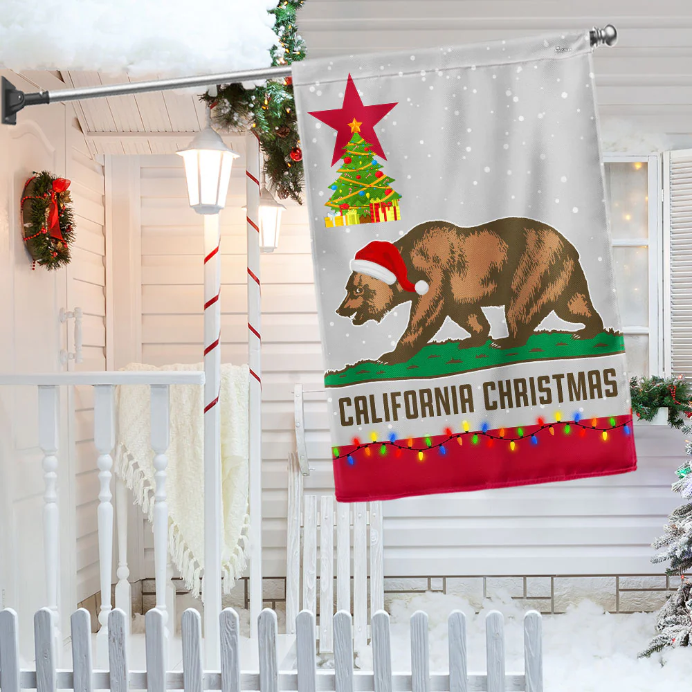 California Christmas Santa Bear Merry Christmas Flag