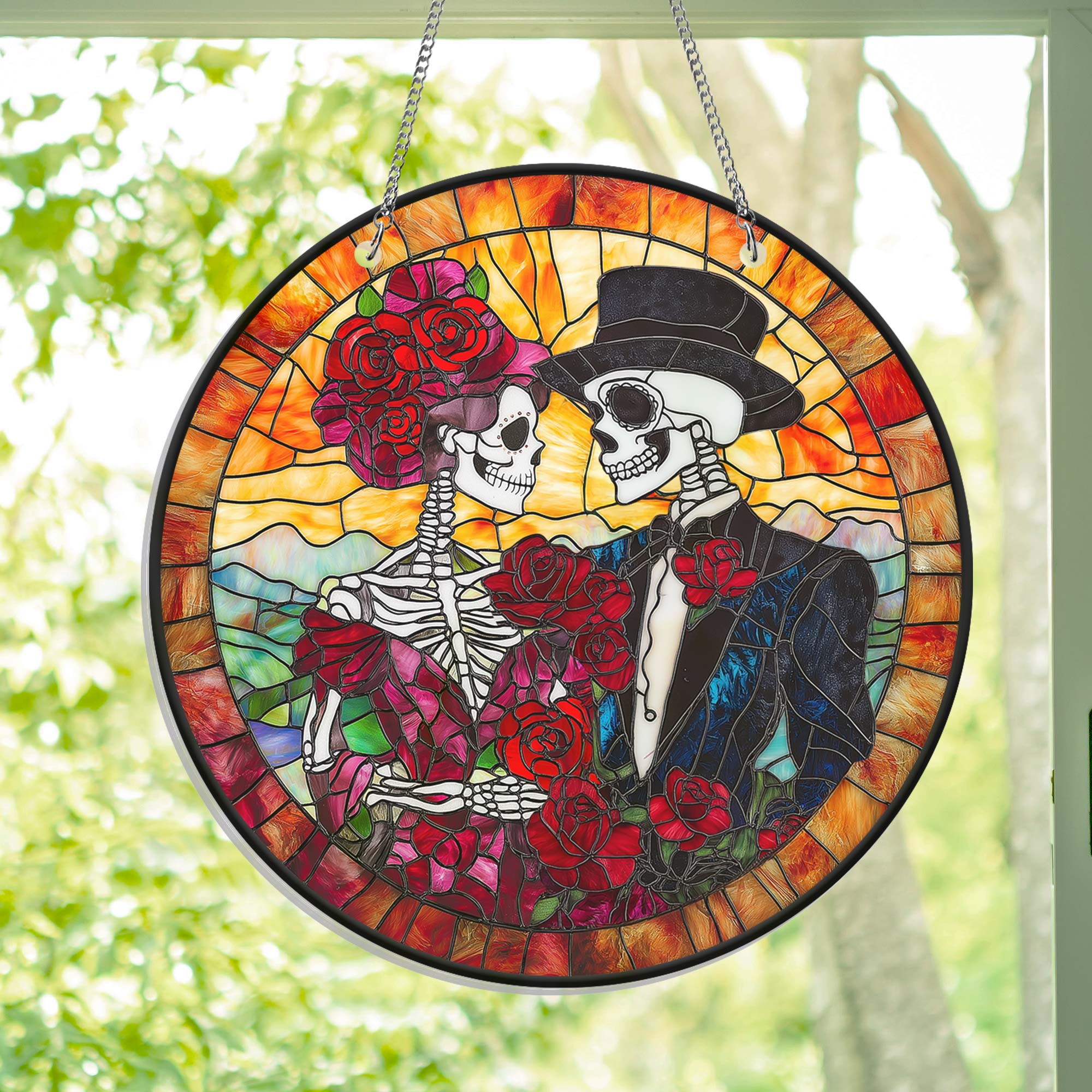 Valentine’s Day Gifts Skull Couple Acrylic Suncatcher Hanging Sign