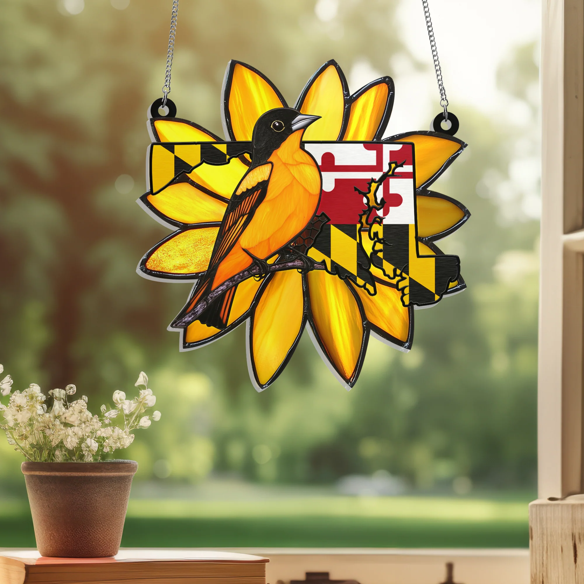 Maryland Baltimore Oriole Bird Suncatcher - Acrylic Hanging Ornament - Perfect Gift for Bird Lovers & Maryland Pride