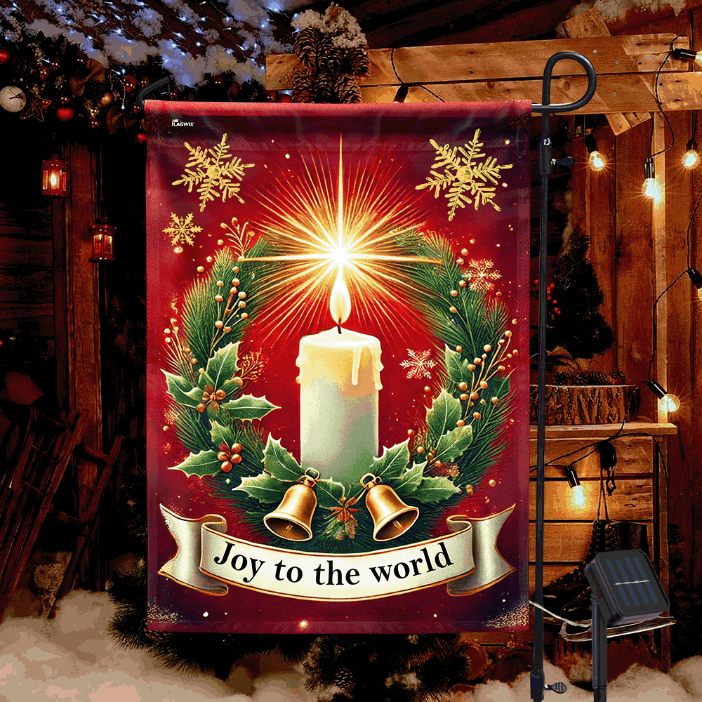 Christmas Joy To The World Candle Wreath Solar LED Garden Flag