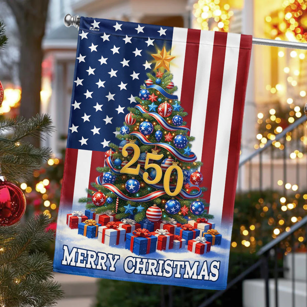 Merry Christmas Flag | Christmas Tree for 250th Celebration US Flag