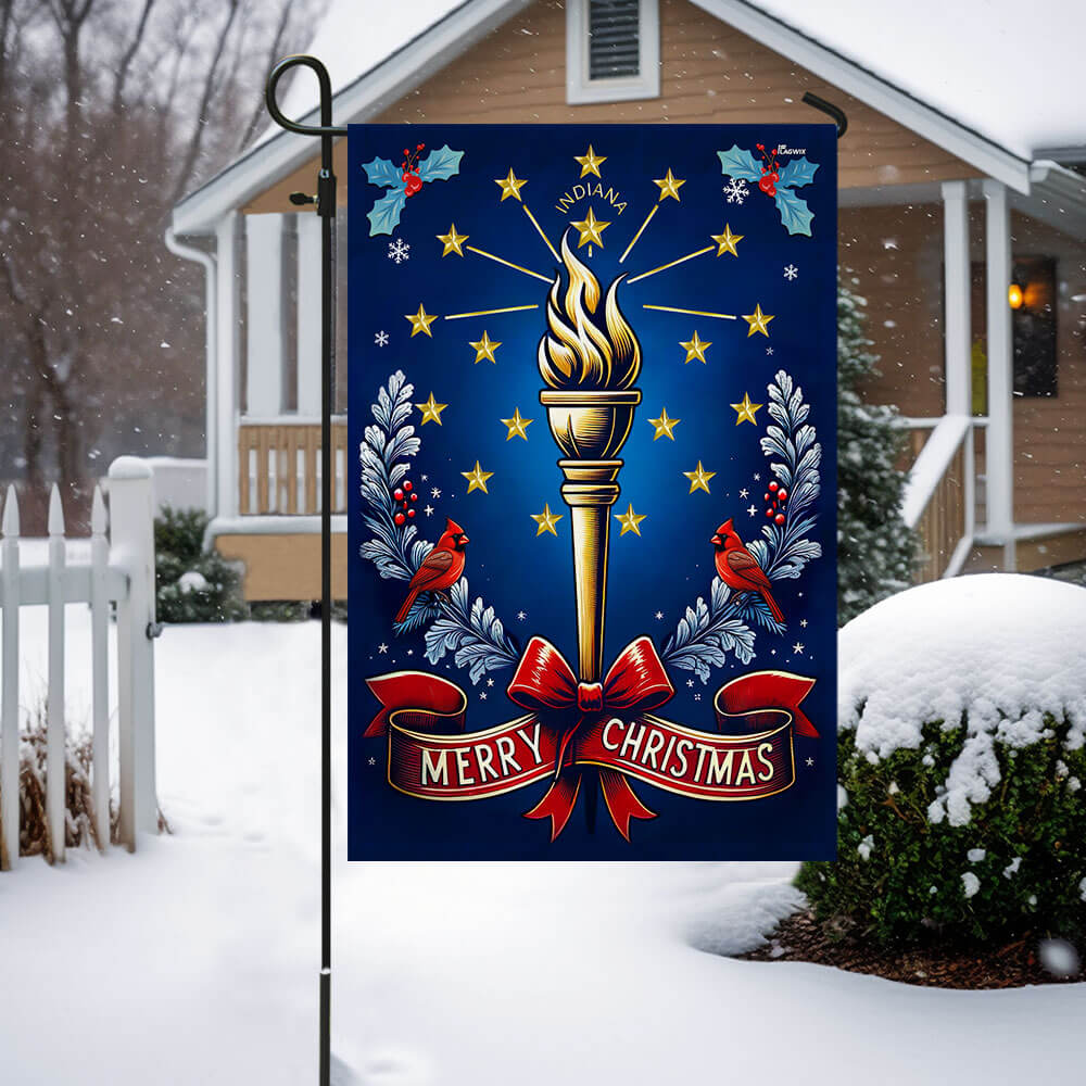 Indiana Merry Christmas Torch and Stars Flag
