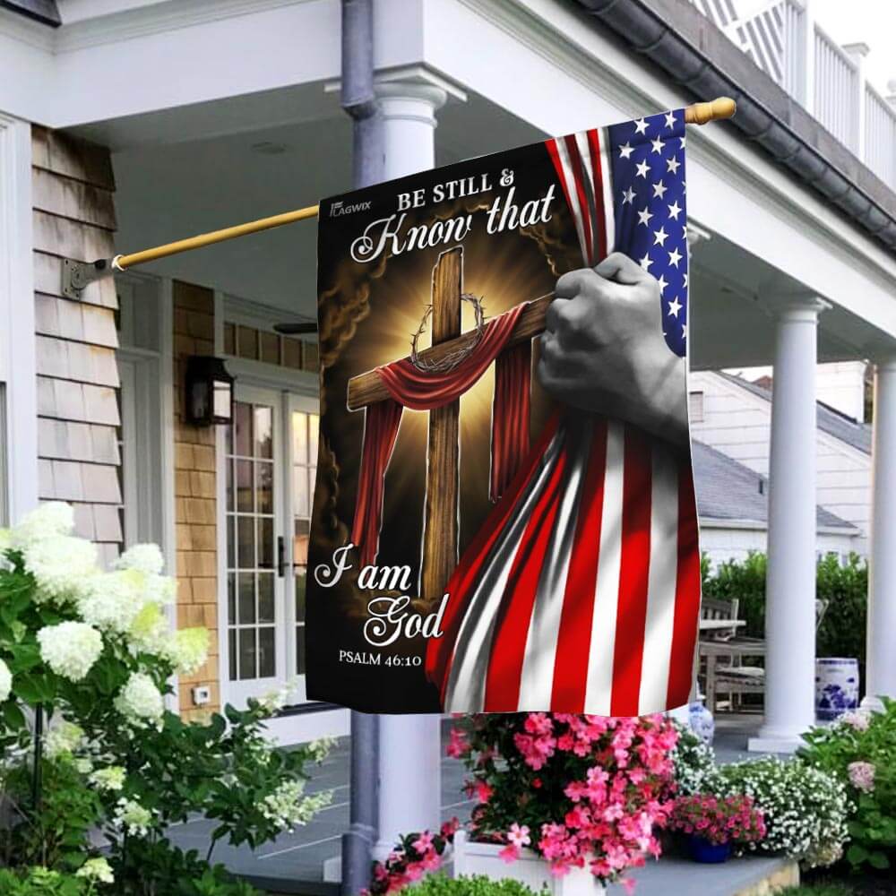 Jesus Christian Cross. Be Still And Know That I Am God American Flag