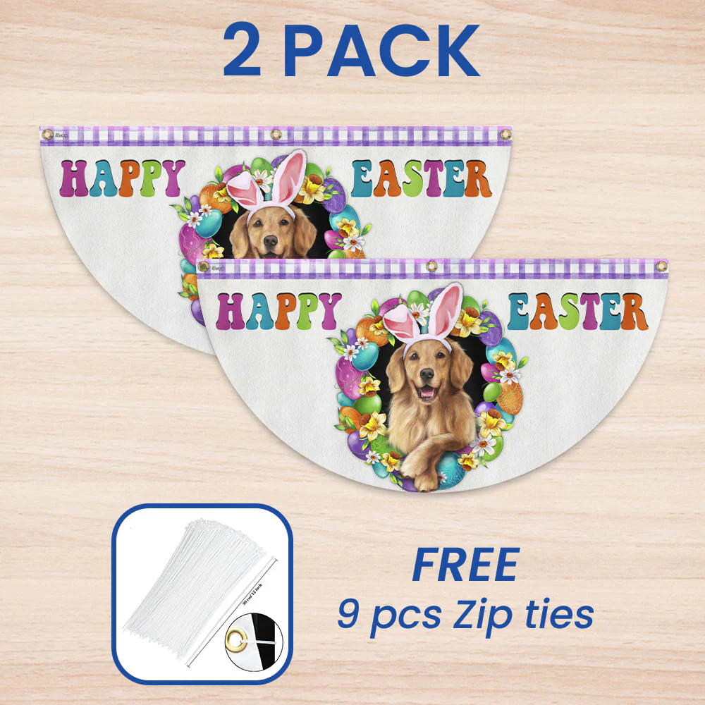 Golden Retriever Dog Happy Easter Non-Pleated Fan Flag