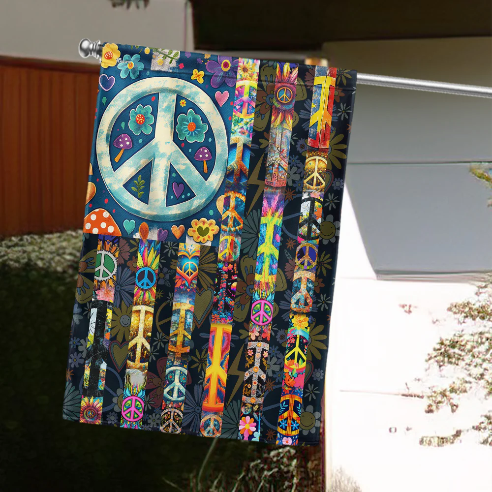American Flag - Peace Sign Hippie Flag with Psychedelic Floral Design for Indoor Outdoor Decor