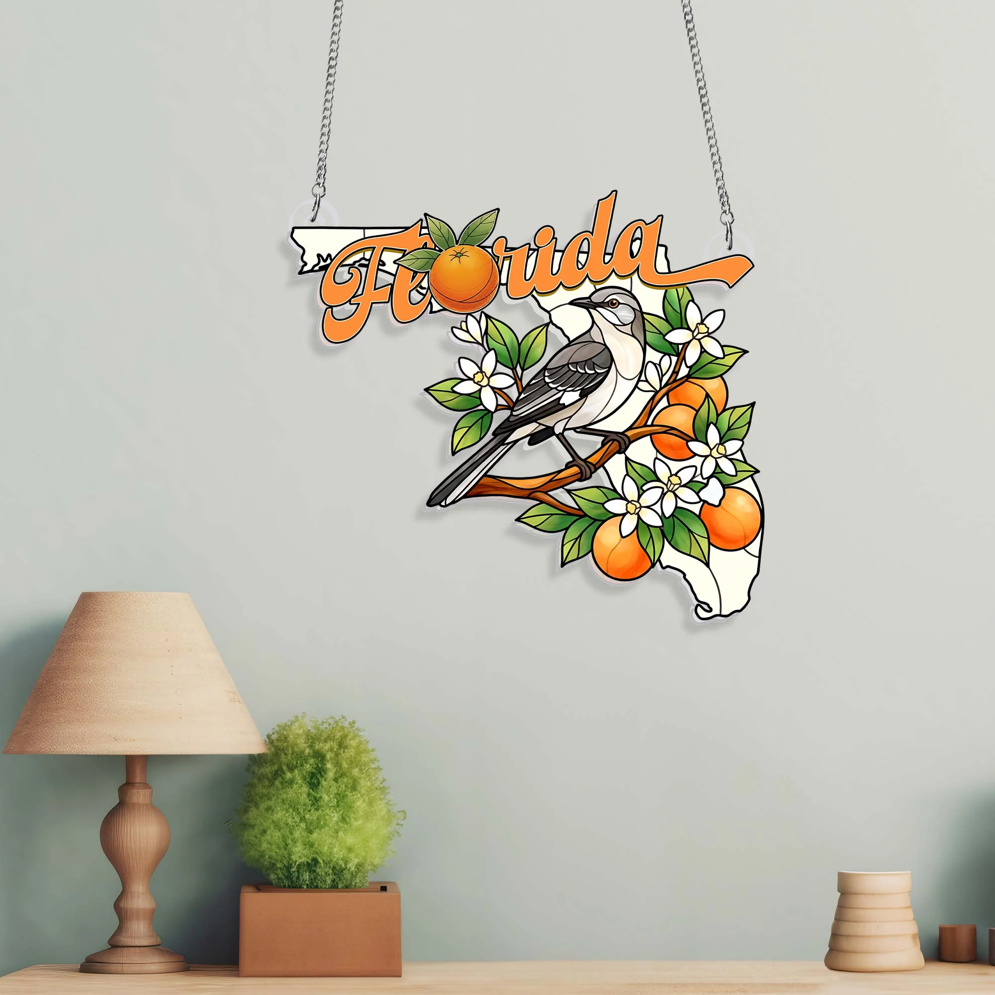 Florida Suncatcher, Florida Mockingbird & Orange Blossom Hanging Decor