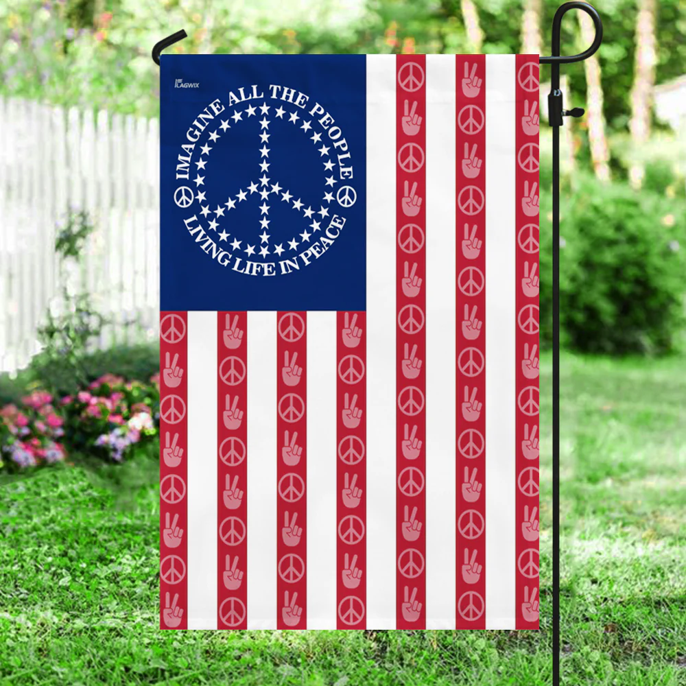 Peace Sign. Imagine All The People Living Life In Peace American Flag