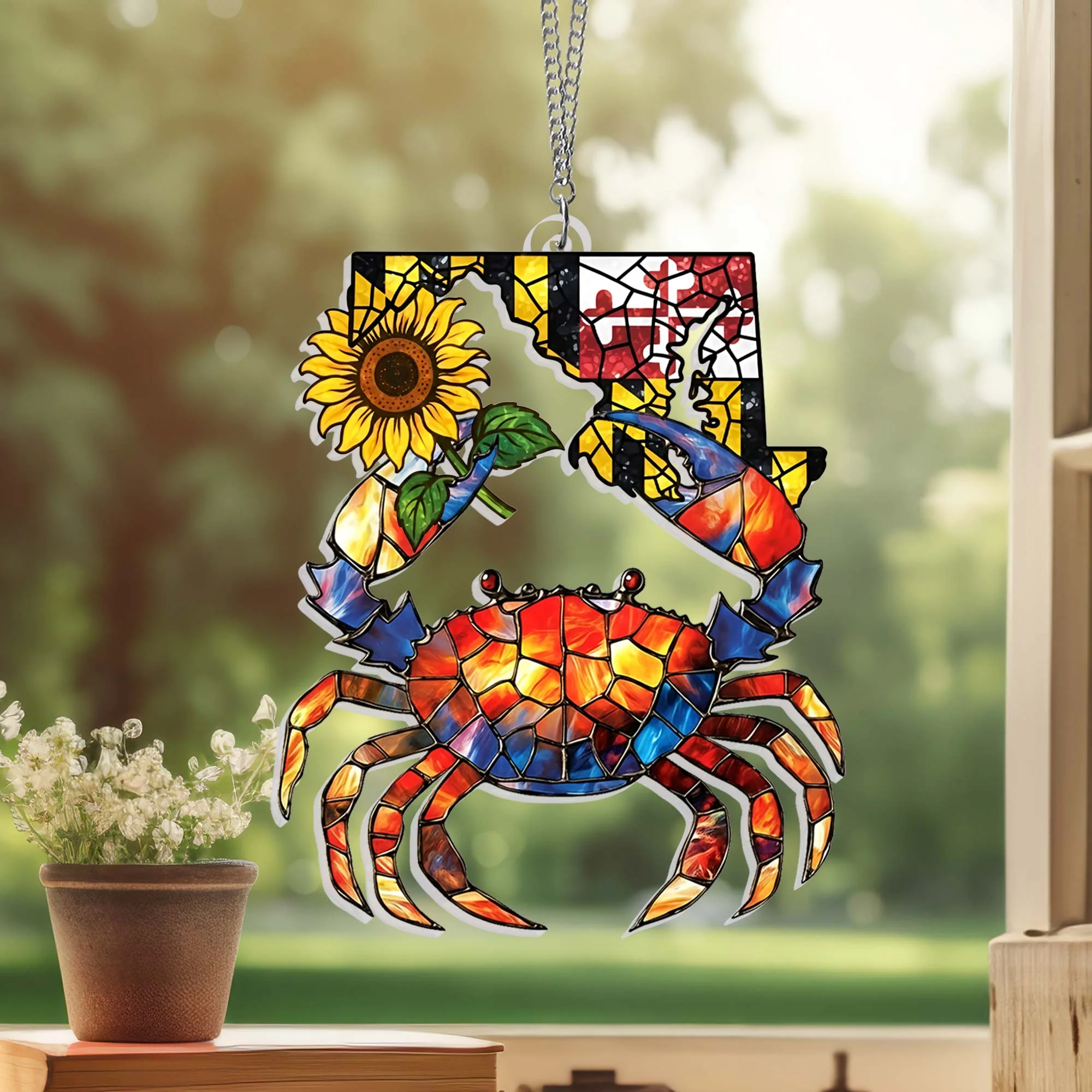 Maryland Crab with Black-eyed Susan Maryland Day Acrylic Suncatcher