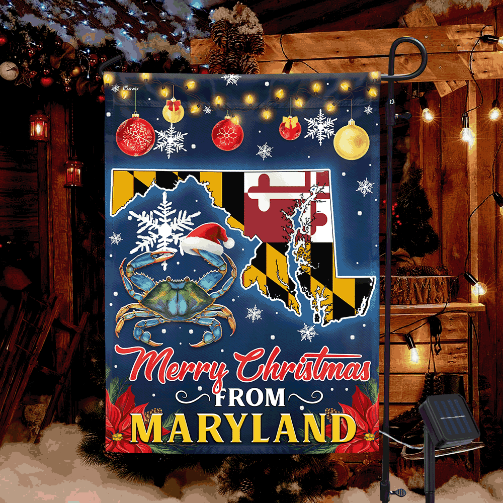 Maryland Merry Christmas Solar Led Garden Flag