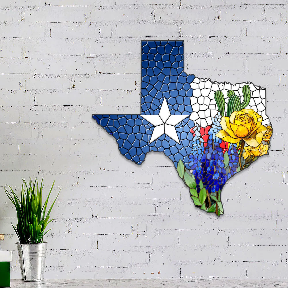 Texas Bluebonnet and Yellow Rose of Texas Metal Sign
