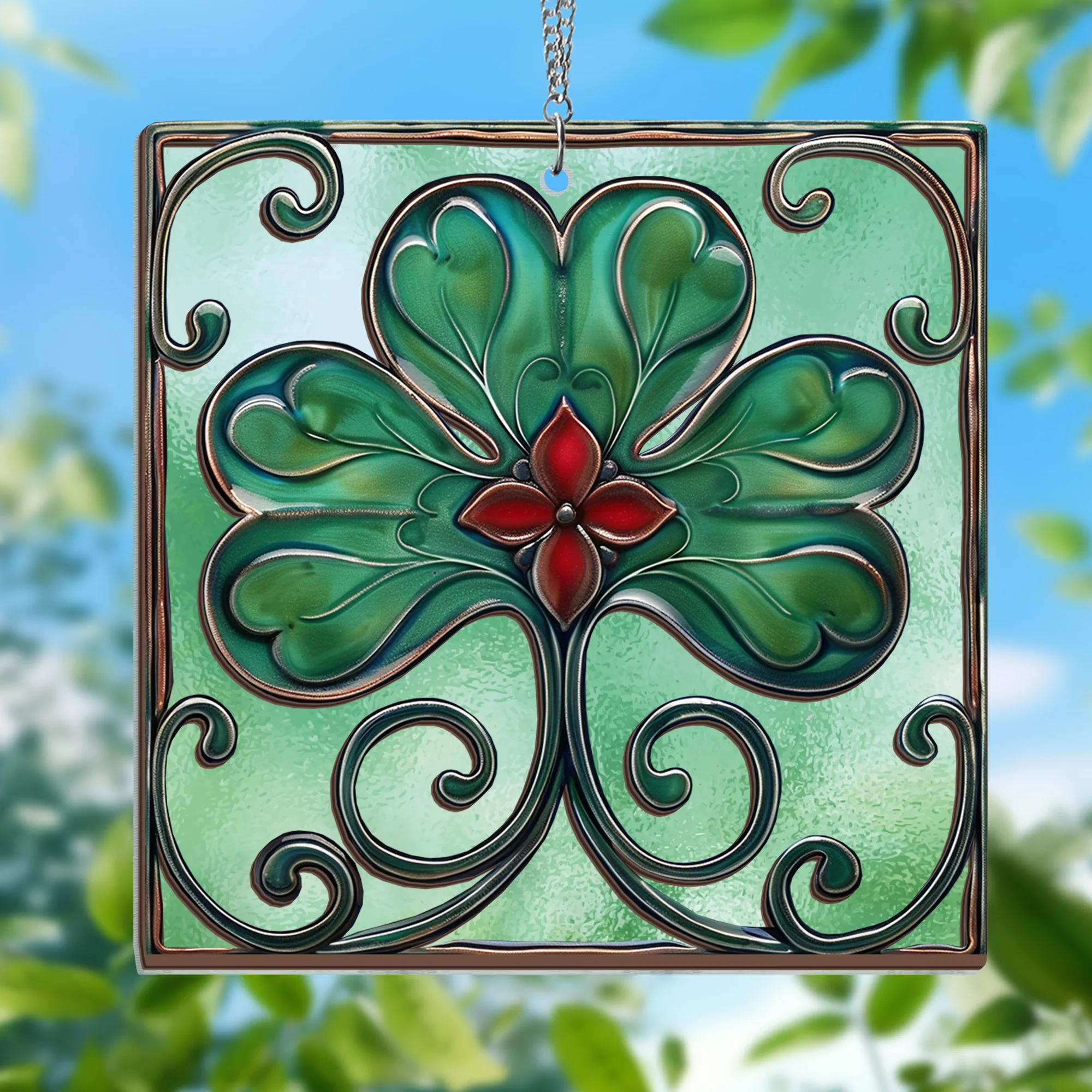 Irish Shamrock 2 Layered Hanging Suncatcher