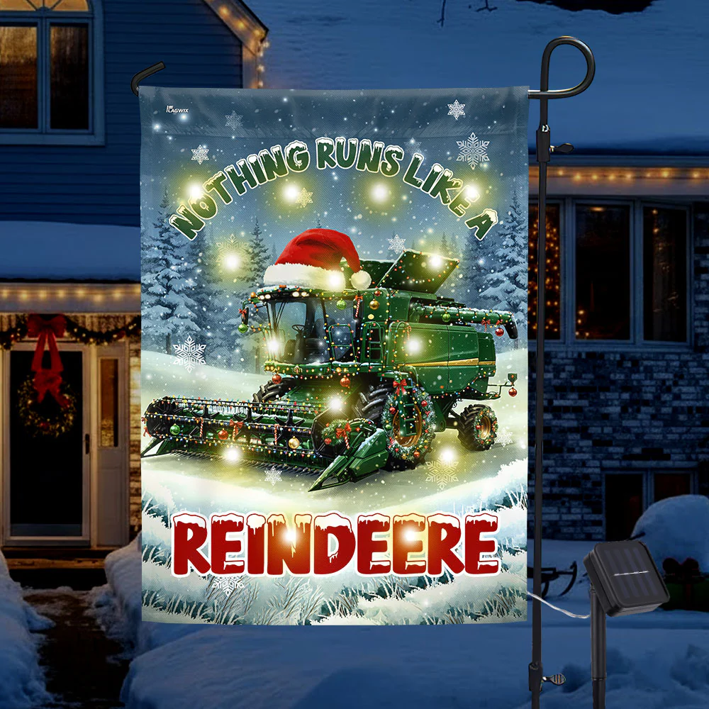 Tractor Farm Xmas Flag | Nothing Runs Like a Reindeere Solar LED Flag