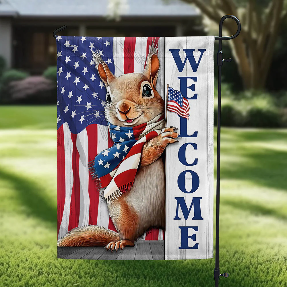 Bimipi American Flag - American Patriot 4th of july Squirrel Welcome Flag