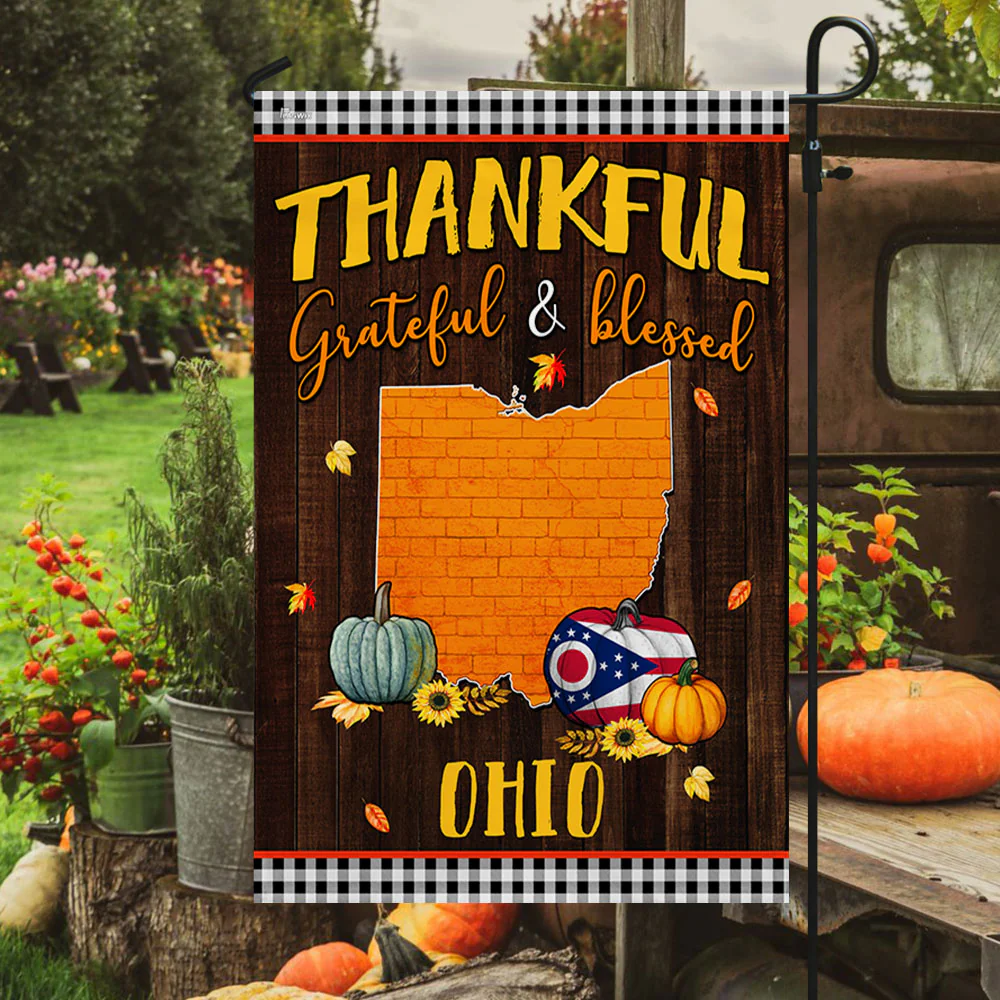 Ohio State Fall Flag Thanksgiving Thankful Grateful And Blessed TQN446Fv11
