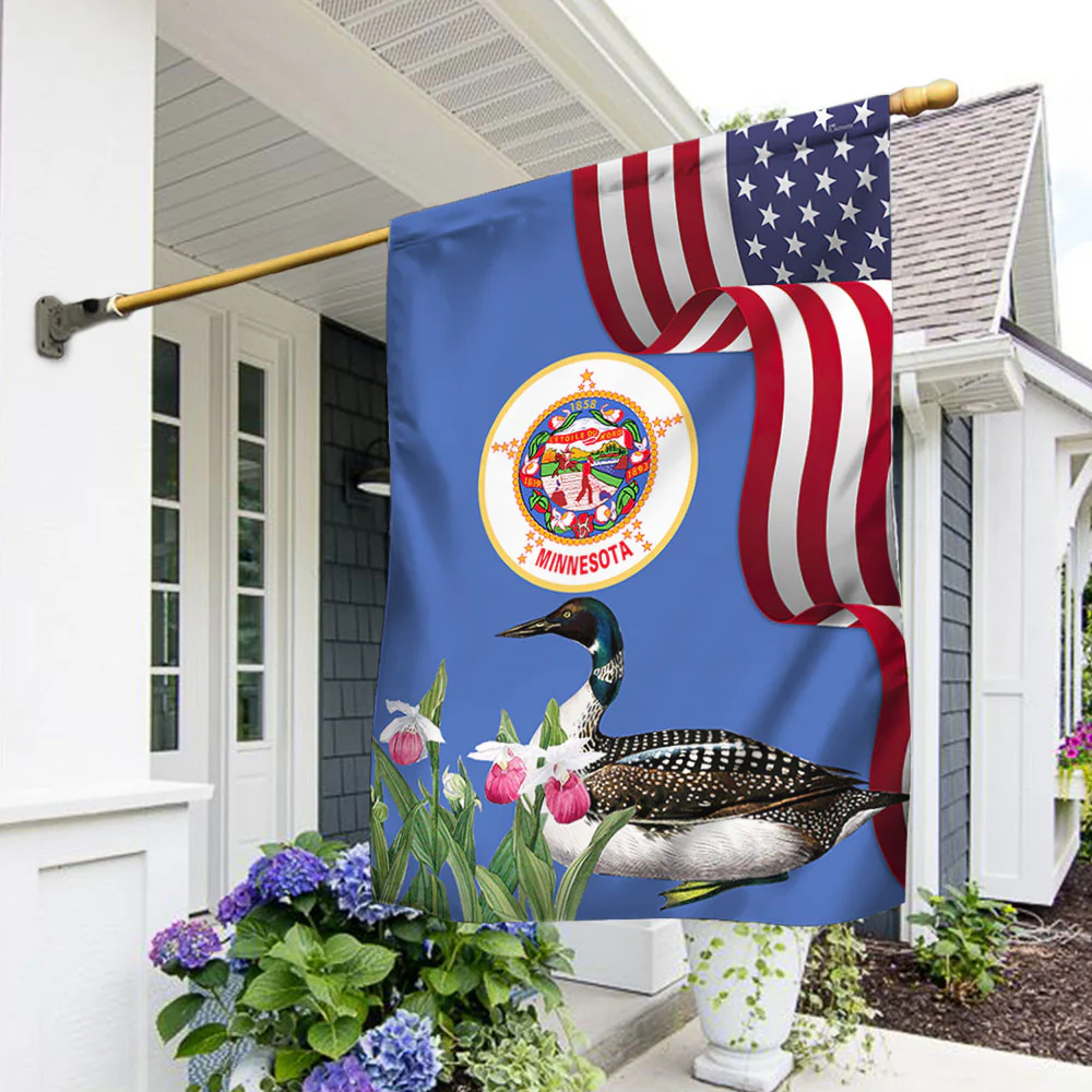 Minnesota State Lady's Slipper Flower and Loon Flag MLN1141Fv42 3-Day Shipping