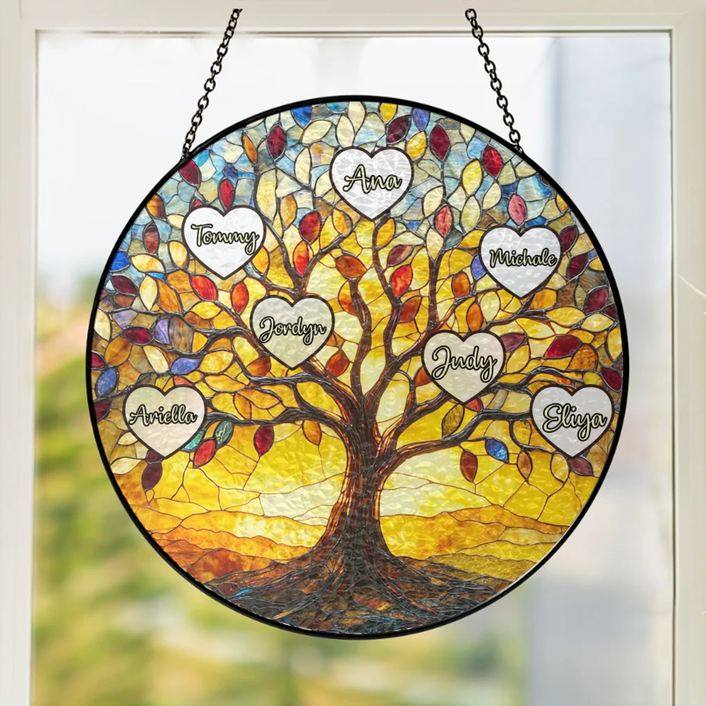 Tree of Life Custom Names Stained Glass Suncatcher