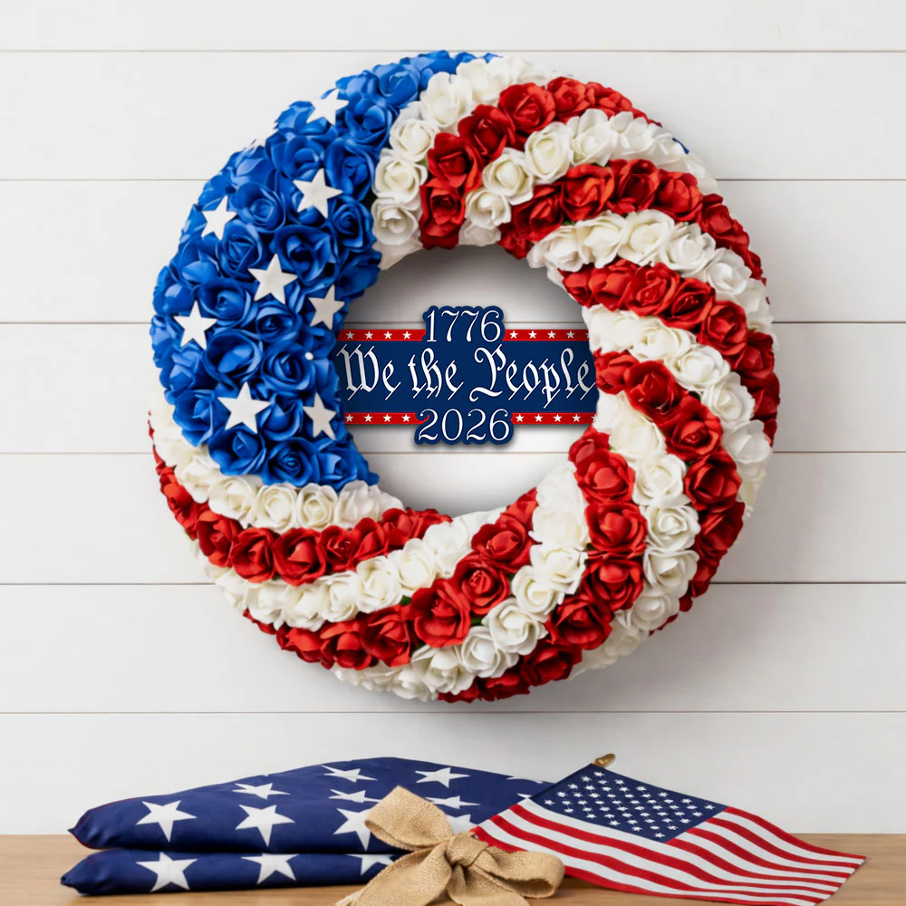 Patriotic Front Door Wreath 1776 2026 We The People for America 250 Years Decor
