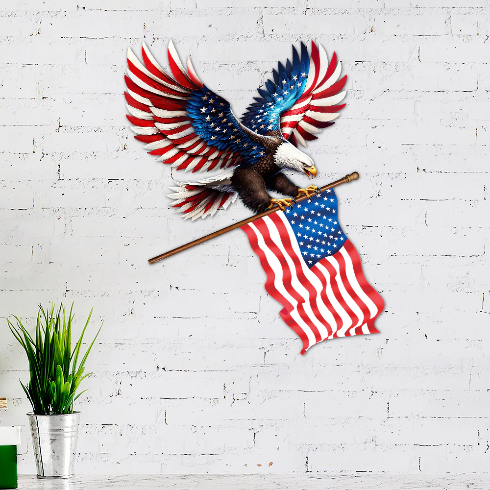 Patriotic Eagle With American Flag Hanging Metal Sign