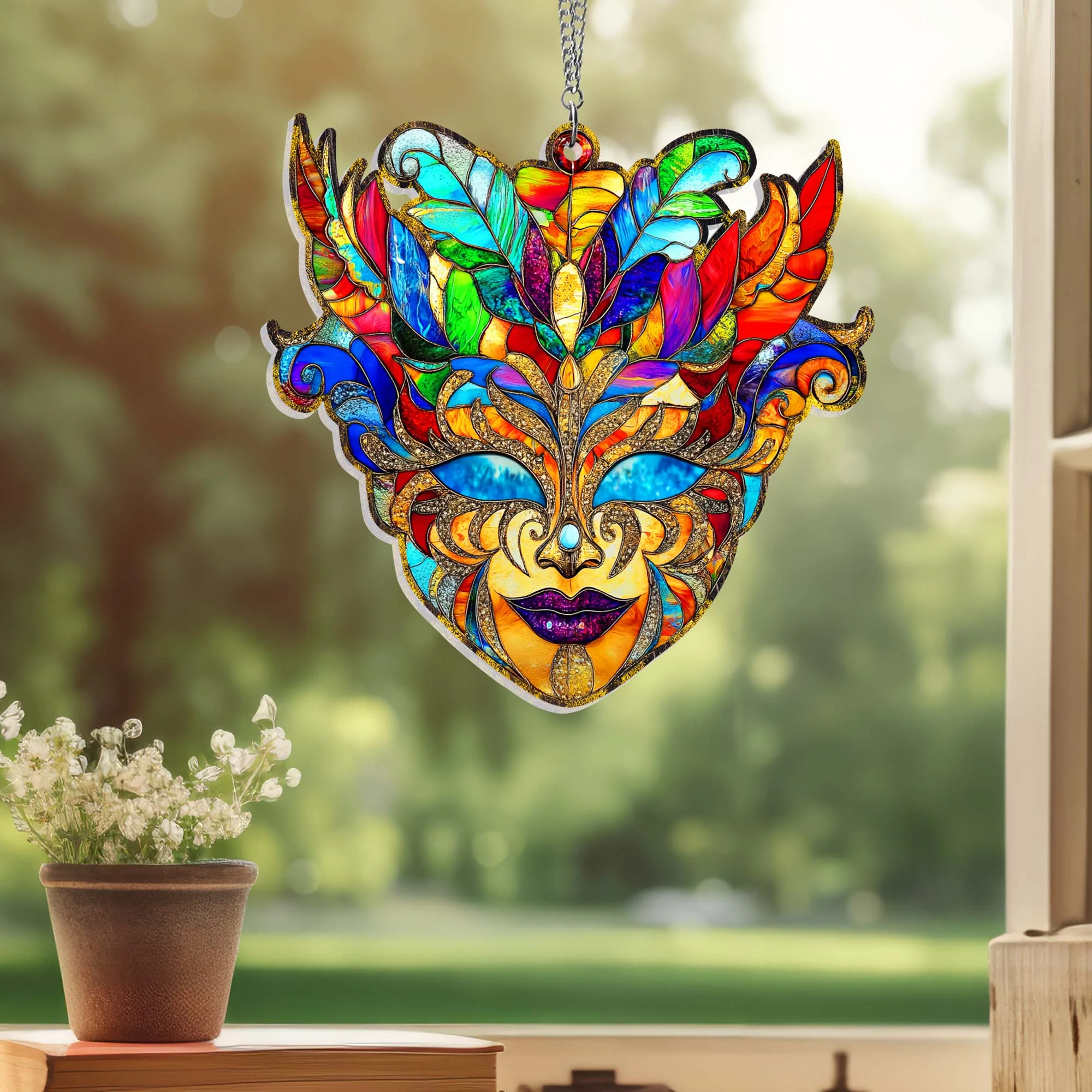 Mardi Gras Acrylic Suncatcher Hanging, come to new Carnival Season