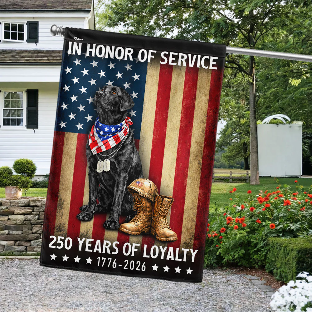 250 Years American Flag with Patriotic Black Labrador, US Veteran Dog Flag