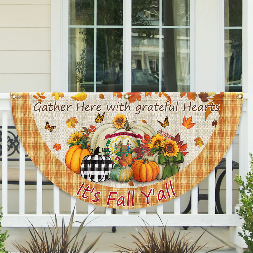Fall  West Virginia Flag It's Fall Y'all Halloween Pumpkin Thanksgiving Non-Pleated Fan Flag
