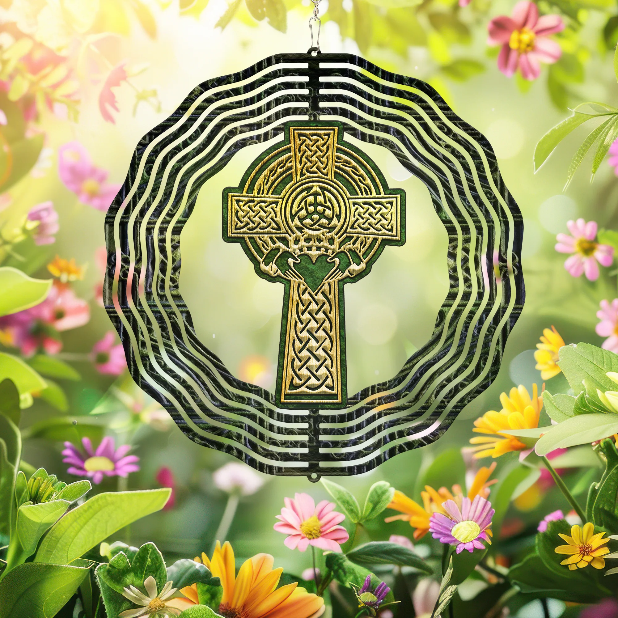 Irish Celtic Cross Saint Patricks Day Wind Spinner