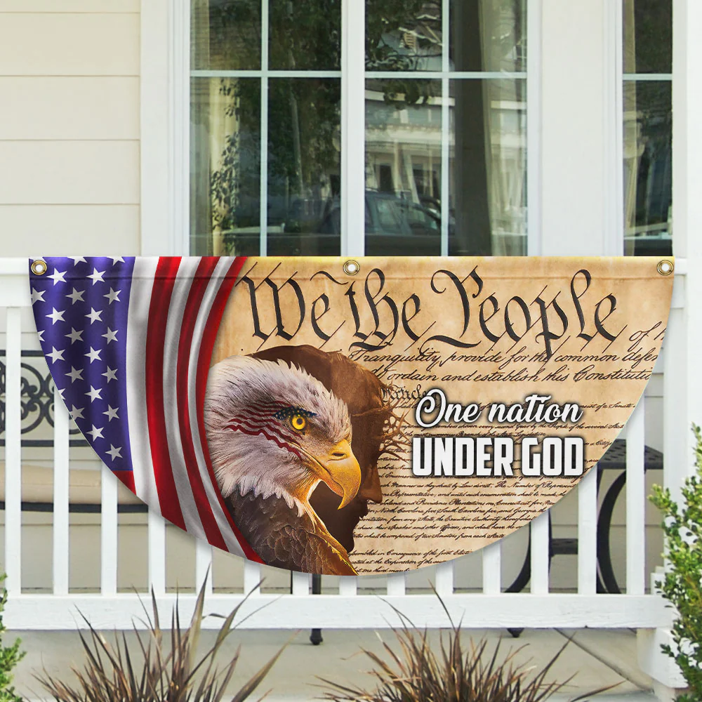 We The People, One Nation Under God, American Eagle Jesus Non-Pleated Fan Flag