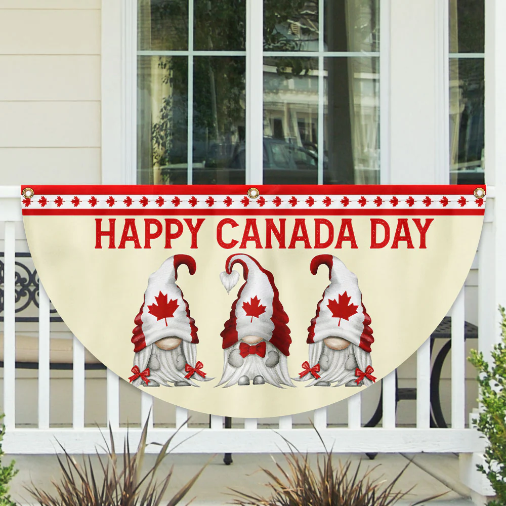 Happy Canada Day Gnomes Non-Pleated Fan Flag