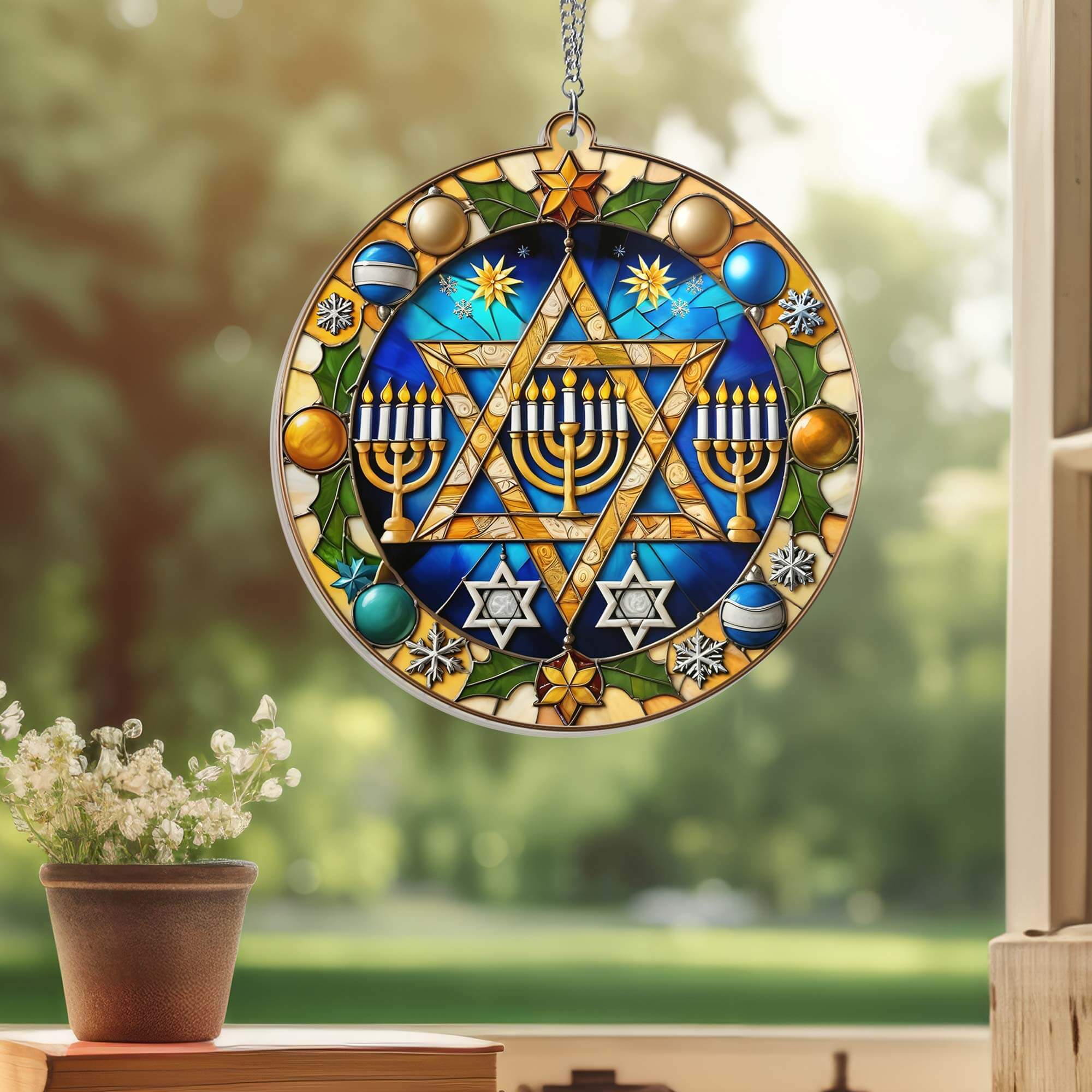 Jewish Star of David Hanukkah Christmas Suncatcher Acrylic Hanging