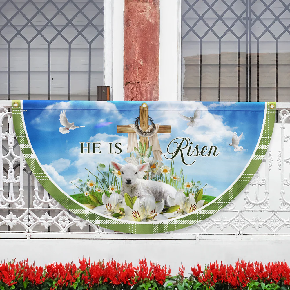 Easter Day Lamb Christian Cross He Is Risen Non-Pleated Fan Flag